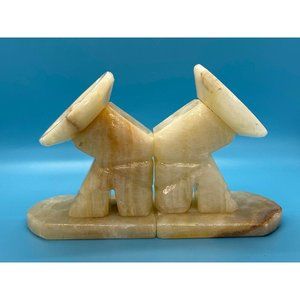 Vintage Hecho Mexican White Marble Sombrero Siesta Bookends